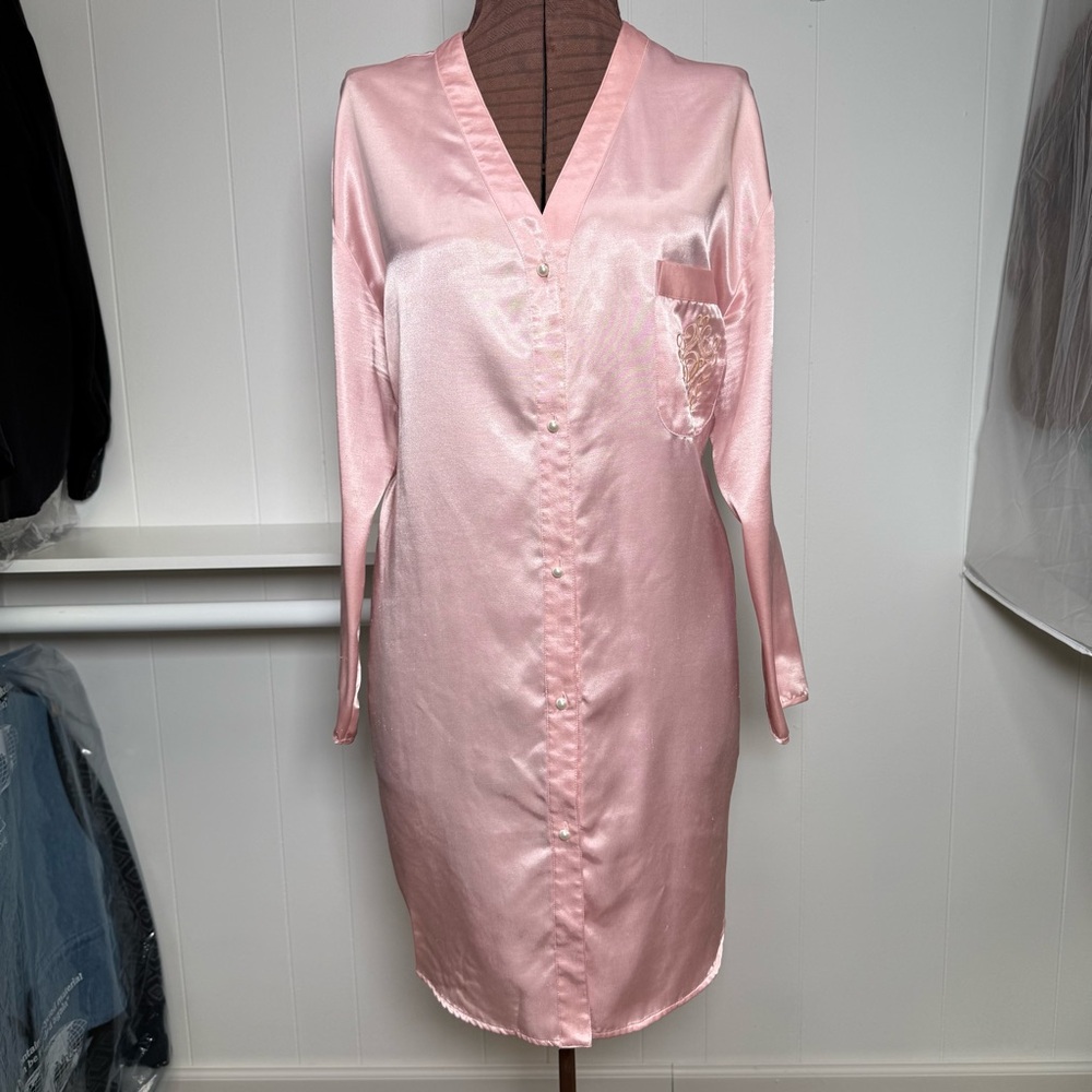 Vintage Pink The Lingerie Collection Satin Night Shirt Sleep Shirt Size Large